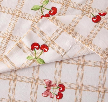 SDY 7PCS Pink Cherry Plaid Comforter and Sheet Set Twin Size, Super Cute Soft Microfiber Gingam Bedding Set Includes 1*Comforter,1* Flat Sheet, 1*Fitted Sheet,2*Pillowcases and 2*PillowcaseShams