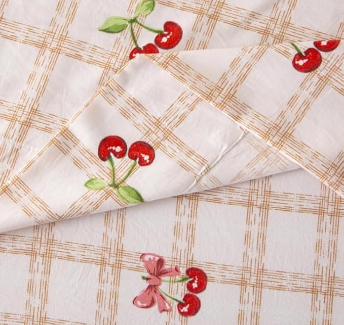 SDY 7PCS Pink Cherry Plaid Comforter and Sheet Set Full Size, Super Cute Soft Microfiber Gingam Bedding Set Includes 1*Comforter,1* Flat Sheet, 1*Fitted Sheet,2*Pillowcases and 2*PillowcaseShams