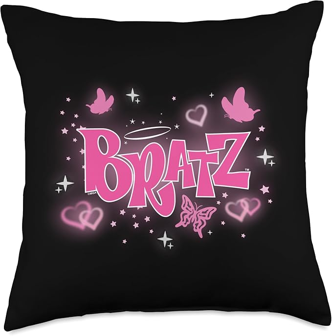 Bratz - Pink Y2K Butterfly Logo with Hearts Throw Pillow