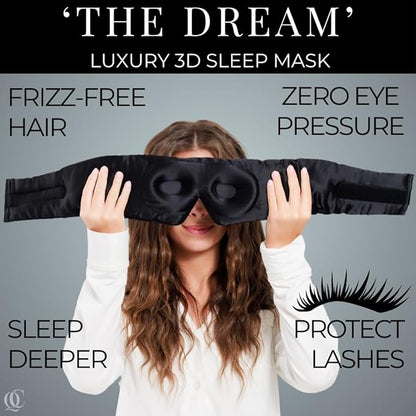 3D Silk Sleep Mask, Sleep Longer in Total Darkness and Comfort. Total Blackout Liner Blocks Light, Lightweight, 100% Silk 22 Momme, Foam Countour Does Not Crush Eyelashes (Obsidian Black)