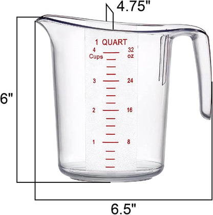 Amazing Abby - Melissa - 32-Ounce Plastic Measuring Pitcher (2-Pack), 4-Cup (1-Quart) Food-Grade Measuring Jug, Unbreakable, Stackable, Dishwasher-Safe, Great for Oil, Vinegar, Flour, and More