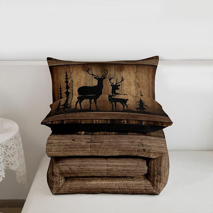 Erosebridal Hunting Deer Comforter Set Rustic Cabin Western Toddler Bedding Sets for Boys Girls Kids Woodland Wildlife Print Comforter Farmhouse Wooden Stone Decor Quilt Duvet 2 Pcs