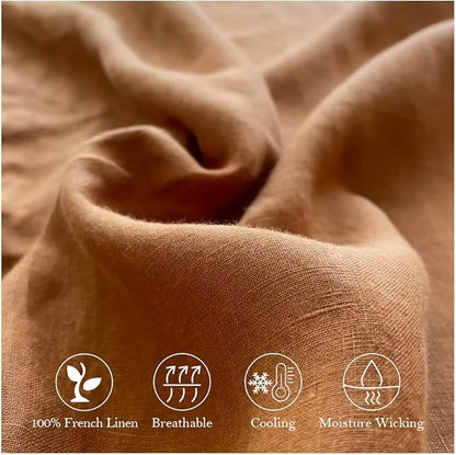 Simple&Opulence Washed Linen Bed Sheet Set Basic Style 4 Pieces (1 Flat Sheet & 1 Fitted Sheet & 2 Pillowcases) 100% Natural French Flax Soft Breathable Farmhouse Bedding (Queen, Rust)