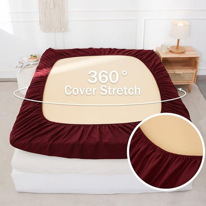 Simple&Opulence Belgian Linen Sheet Set Solid Color - 3 Pieces (1 Flat Sheet, 1 Fitted Sheet & 1 Pillowcase) Natural Flax Cotton Blend Soft Breathable Farmhouse Bedding - Twin Size, Burgundy Red