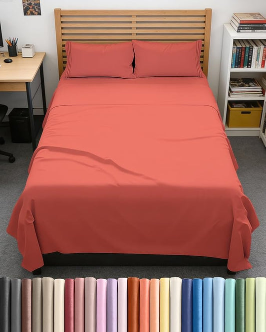 Full XL Bed Sheet Set - 4 Piece Extra Long Extended Full XL Sheets - Soft, Breathable & Cooling - Fits 8" to 16" Mattress with Deep Pockets - 54" x 80" - Easy-Fit, Wrinkle and Fade Resistant - Coral