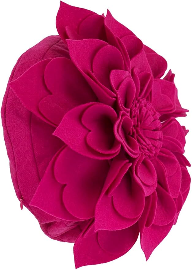 Fennco Styles Handmade 3D Heart-Shaped Petals Flower Decorative Filled Throw Pillow 13" Round - Floral Pillow for Couch, Home Décor and Holiday, Housewarming Gift (Magenta)