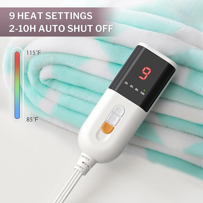 VENTIMI Electric Blanket Heated Throw, 72" x 84" Heated Blanket with 9 Heat Levels & 2 to 10 Hours Auto Off, Fast Heating Blankets with ETL & FCC Certification, Green