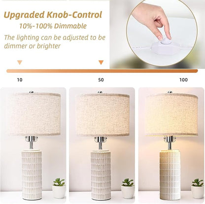 23" White Ceramic Table Lamp for Living Room Fully Dimmable, Nightstand Bedside Lamps for Desk End Side,Large Modern Rustic Farmhouse Lights for Bedroom entryway Home Decoration Gifts Bulbs Included