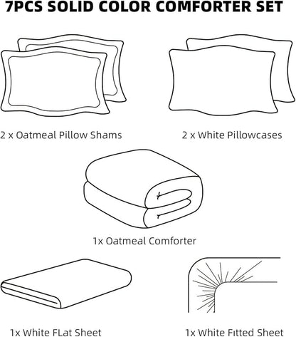 weigelia Full Size Comforter Set 7 Pieces Oatmeal Comforter Set Microfiber Comforters Full Size with Sheets Soft Fluffy Bedding Set with Sheets for All Season