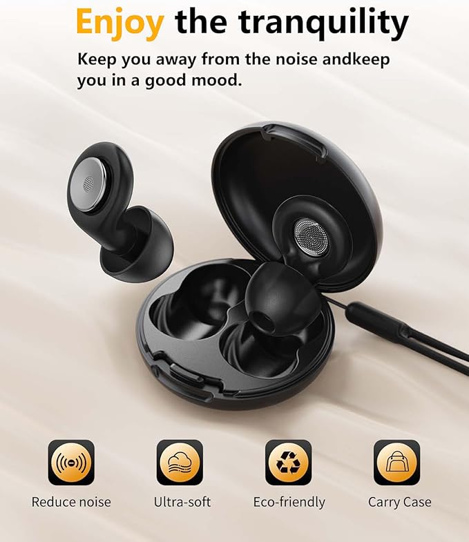 Sleep Noise-Canceling Earplugs 50dB Noise Reduction 4 Ear Tip Sizes Reusable Noise-Canceling Earplugs Silicone Hearing Protection Gear Ideal for Work and Travel (Black) (Black)