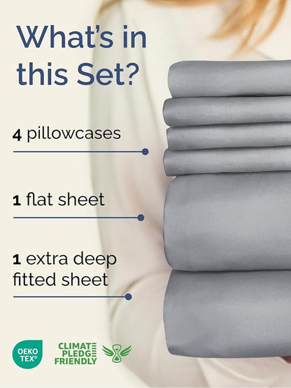 Extra Deep King Sheet Set - 6 Piece Breathable and Cooling Sheets - Hotel Luxury Bedding for Women, Men, Kids & Teens - Easy & Secure Fit - Soft, Wrinkle Free & Comfy - Extra Deep Pockets - Steel Blue