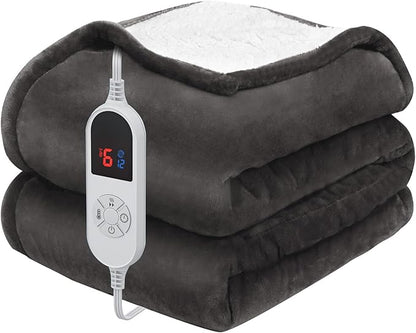 HOW'S MY HOUSE Heated Blanket 72" x 84", Electric Blanket Full Size with 12 Time Settings & 6 Heating Levels, Over-Heat Protection, Flannel Sherpa Super Cozy with ETL Certification, Charcoal