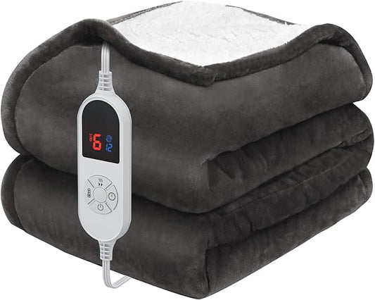 HOW'S MY HOUSE Heated Blanket 72" x 84", Electric Blanket Full Size with 12 Time Settings & 6 Heating Levels, Over-Heat Protection, Flannel Sherpa Super Cozy with ETL Certification, Charcoal