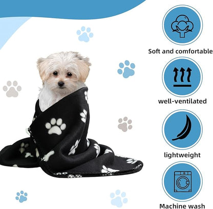 ZYFZCYBL Fleece Throw Blankets Lightweight Warm Soft Cozy Pet-Friendly Bulk Fleece Throw Blanket Solid for Home Bed, Sofa，Office,Gifts, Couch (Pack of 6-50 x 60 inch，Black White Paw Print)