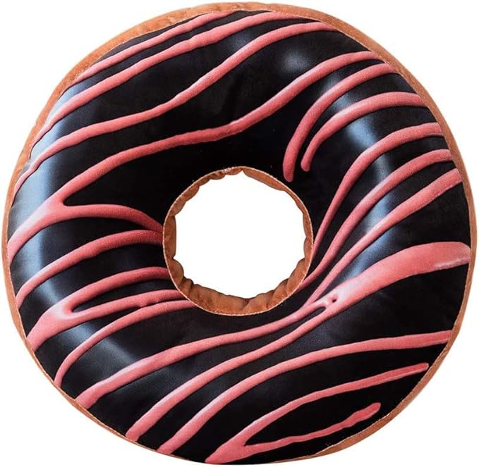 HYSEAS Round Throw Pillow 14 Inch Chocolate Pink Donut, 3D Digital Print Decorative Comfortable Soft Plush Funny Food Shaped Pillow Light Weight Seat Pad Cushion for Couch, Chair, Floor, Sofa