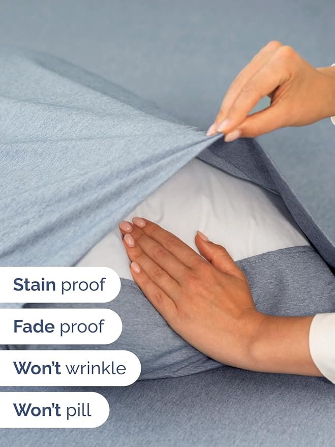 Extra Deep Split King Sheet Set - 7 Piece Breathable and Cooling Sheets - Hotel Luxury Bedding for Women, Men, Kids & Teens - Secure Fit - Soft and Wrinkle Free - Extra Deep Pockets - Heathered Blue