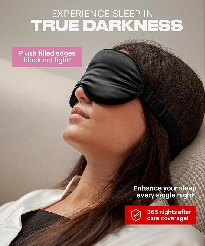SUNDAYSILKS™ 3D Contoured Silk Sleep Mask | Padded Silk Eye Mask with Eye Cups for Lash Extensions | Blackout, Organic for Women & Men, Perfect for Travel, Slip-Free Deep Sleeping (2PK)