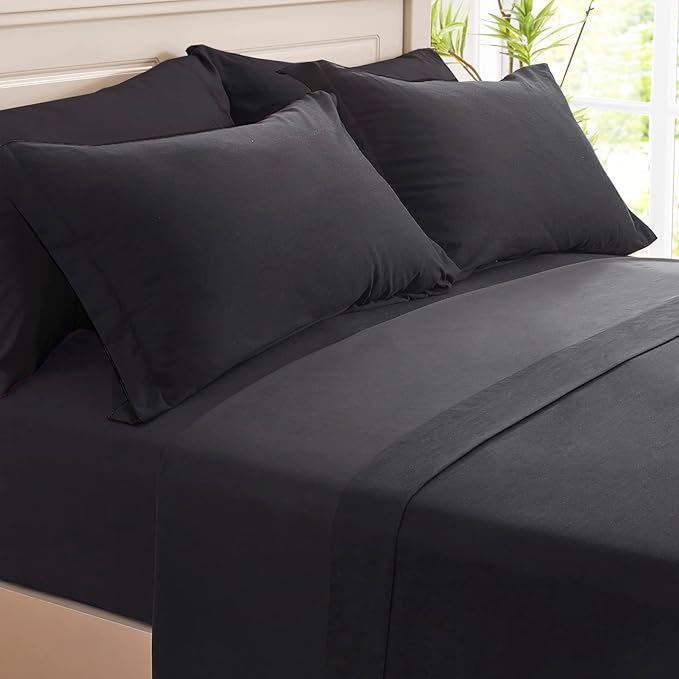 Anluoer Queen Comforter Set 7 Piece with Sheets-Black Boho Bed in a Bag with Tassel Lightweight Soft Bedding Sets with 1 Comforter, 2 PillowShams, 2 Pillowcases, 1 Flat Sheet, 1 Fitted Sheet