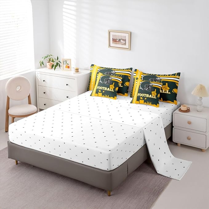 Feelyou Football 7 Pieces Comforter Sets Full Size Kids Bedding Set Rugby Sports Football City Bed in a Bag with Comforter, Sheets, Pillowcases & Cushion Cover