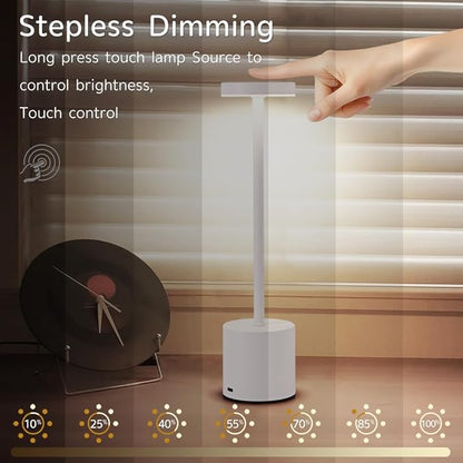 Cordless Table Lamp Set of 2, 5000mAh Rechargeable Battery Powered LED Table Light, Portable Touch Dimming Outdoor Table Lamps,3 Color Light for Restaurant,Patio,Bedroom,Camping,Cofee (White)