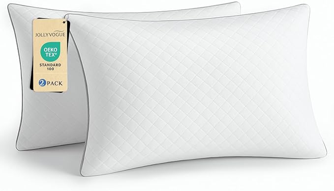 JOLLYVOGUE Pillows Queen Size Set of 2, Oeko-Tex Certified Bed Pillows for Side, Back, and Stomach Sleepers - Medium Support Down Alternative Filling, Machine-Washable
