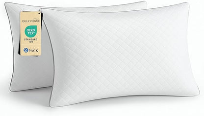 JOLLYVOGUE King Pillows 2 Pack, Oeko-Tex Certified Bed Pillows for Side, Back, and Stomach Sleepers - Medium Support Down Alternative Filling, Machine-Washable