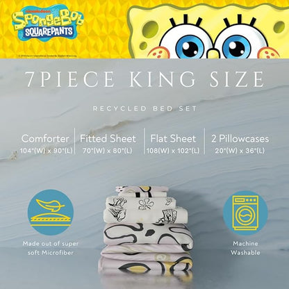 Collectibles Spongebob Squarepants Jellyfish Recycled Bedding 7 Piece Super Soft Reversible Comforter and Sheet Set, King, (100% Official Licensed Product) by Franco