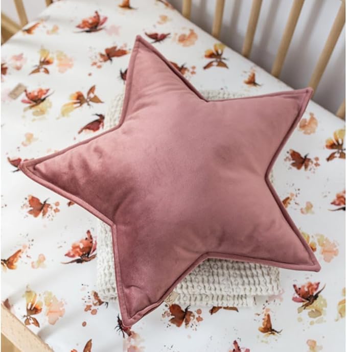 Moon Shaped Throw Pillow Star Couch Cushion Decorative Pillows Fluffy Velvet Stars Home Decor Plush for Bedroom (Star, Dusty Pink)