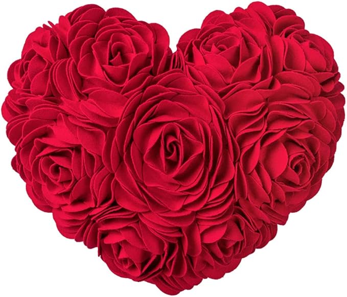 JWH Valentine's Day Throw Pillow Covers Decorative Flower Accent Pillow Cases Heart Shaped Cushion for Couch Living Room Bed Chair 14 x 16 Inches Red