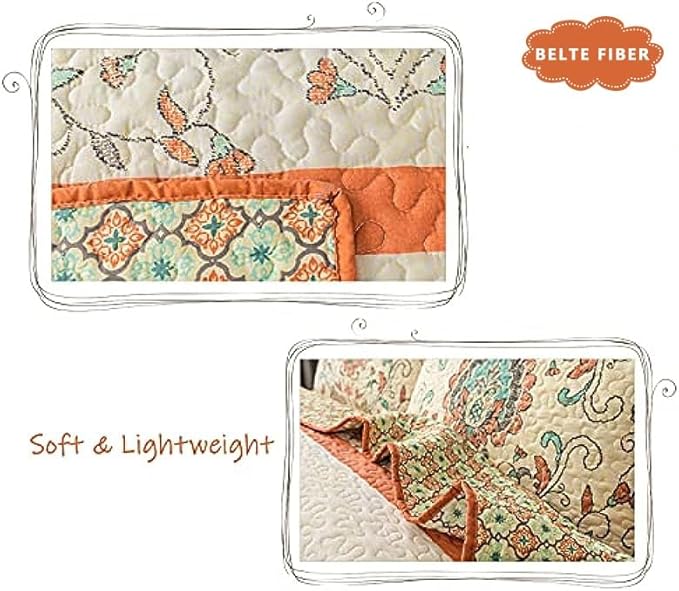 Bohemian Twin Size Comforter Quilt Sets -2 Pieces Red Quilts 100% Cotton(1Quilt,1 Pillow Shams) with Reversible Bedspreads Bohemian Patchwork Bedding Set Sleep Companion