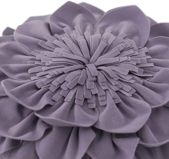 Decorative 3D Flower Throw Pillows with Insert Included Accent Round Pillow Handmade Cushion for Couch Bed Chair Living Room Home Decor 12 Inch Purple
