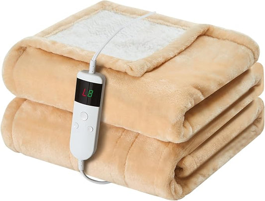 Electric Heated Blanket Full Size 72''x84'' Soft Flannel & Sherpa Electric Blanket with 10 Heating Levels, Automatically Shut Down After 8h with Overheat Protection Machine Washable
