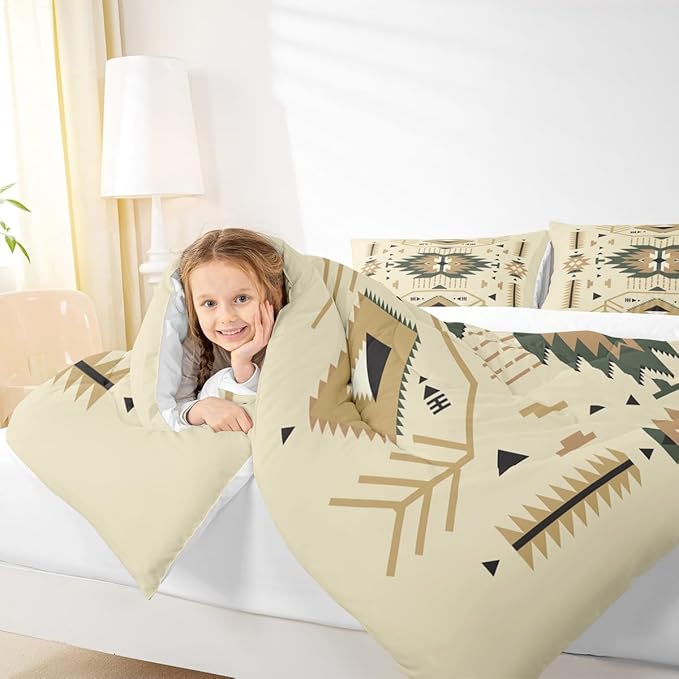 Southwest Comforter Set Twin Size Tribal Exotic Bedding Set 2pcs for Kids Teens Adults Women Room Decor Abstract Geometric Arrow Quilt Set Boho Vintage Duvet Insert,1 Pillowcase