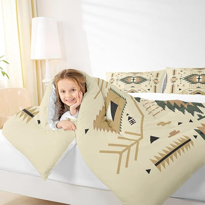 Southwest Bedding Set Queen Size Tribal Exotic Comforter Set 3pcs for Kids Teens Adults Women Room Decor Abstract Geometric Arrow Quilt Set Boho Vintage Duvet Insert,2 Pillowcases