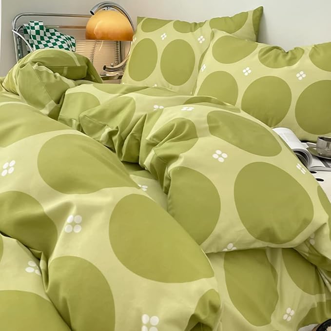 CLOTHKNOW Green Twin/Twin XL Comforter Set 3Pcs Dot Bedding Comforter Sets Botanical Bedding Sets Boho Bed Comforter Light Green Comforter Sets Twin