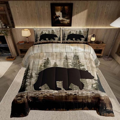 Feelyou Bear Comforter Set Wildlife Hunting Bedding Set for Kids Boys Girls Rustic Cabin Comforter Farmhouse Quilt Set Bedroom Collection 2Pcs Toddler Size