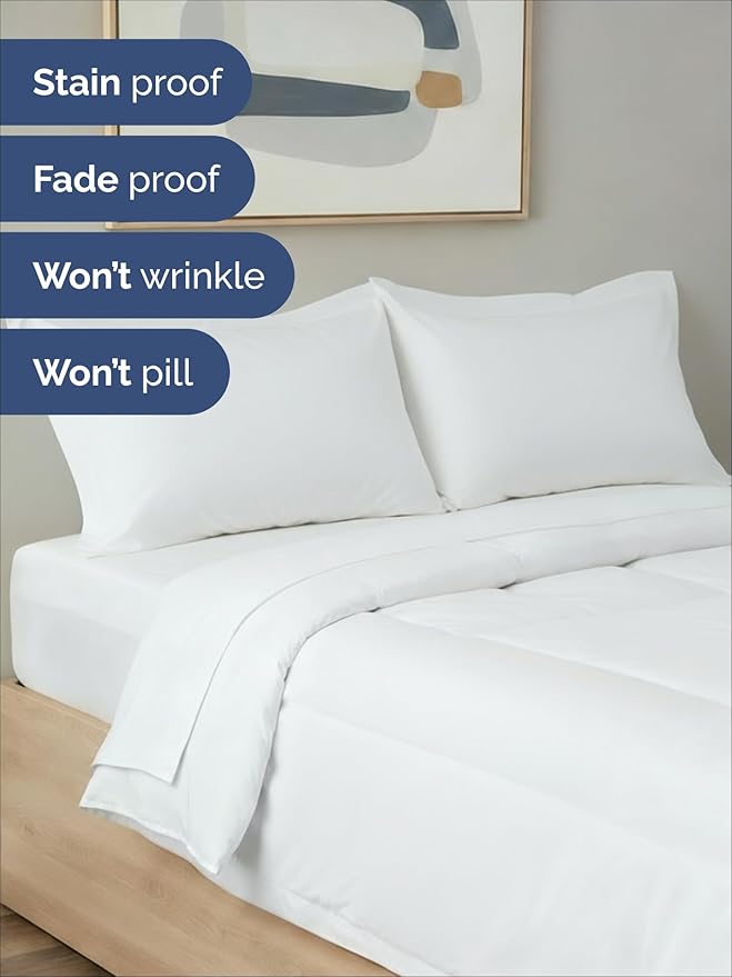 King Comforter Set - 3 Piece Bed Set for All Seasons - 1 Soft Quilted Comforter with Corner Tabs & 2 Pillow Shams - Comfy, Cozy & Breathable - Premium Down Duvet Insert - Oeko-TEX - King Size, White