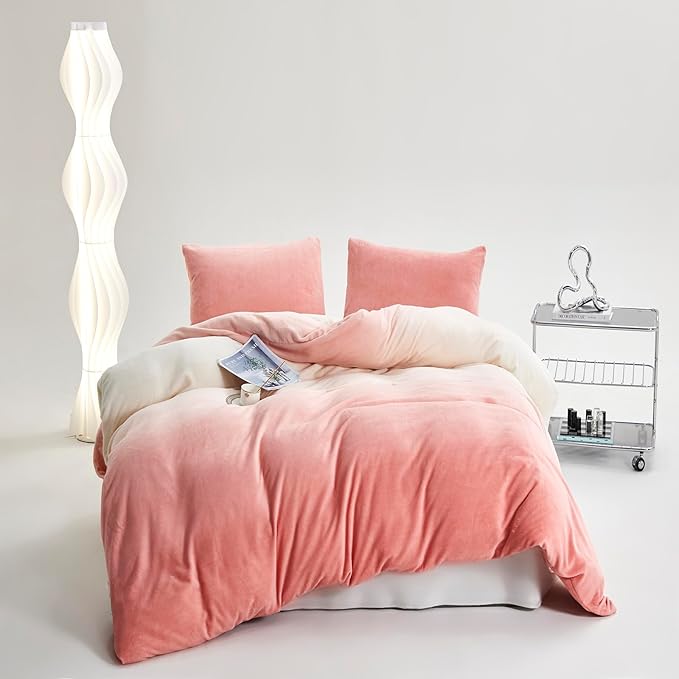 Cottonight Pink Velvet Comforter Queen Fluffy Flannel Bedding Set Women Men Thick Warm Winter Blanket Quilts Sherpa Micromink Light Pink Modern Chic Plush Fashion Bedding