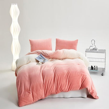 Cottonight Pink Velvet Comforter Queen Fluffy Flannel Bedding Set Women Men Thick Warm Winter Blanket Quilts Sherpa Micromink Light Pink Modern Chic Plush Fashion Bedding