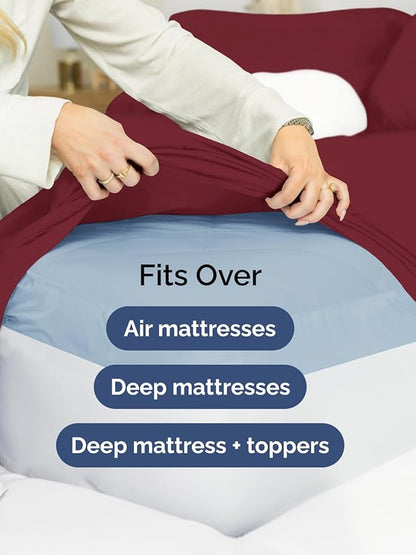 Extra Deep Twin XL Sheet Set - 4 Piece Breathable and Cooling Sheets - Hotel Luxury Bedding for Women, Men, Kids & Teens - Easy Secure Fit - Soft, Wrinkle Free & Comfy - Extra Deep Pockets - Burgundy