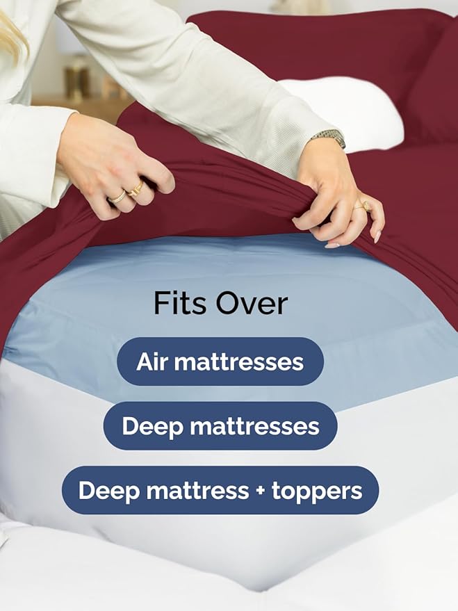 Extra Deep King Sheet Set - 6 Piece Breathable and Cooling Sheets - Hotel Luxury Bedding for Women, Men, Kids & Teens - Easy & Secure Fit - Soft, Wrinkle Free and Comfy - Extra Deep Pockets - Burgundy