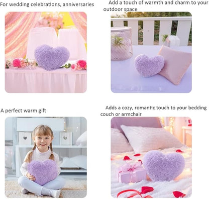 MOOWOO Fluffy Heart Pillow, Faux Fur Throw Pillow,Sherpa Plush Fluffy, Cute Soft Throw Cushion, Christmas Day,Valentines Day Decor for Home Bed Couch (Purple)