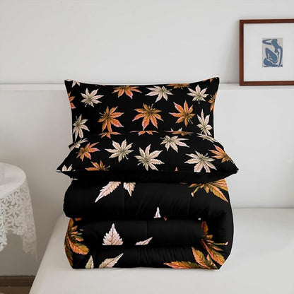 Erosebridal Orange Leaves Comforter Set Toddler, Leaves Bedding for Kids Teens Adult,Tropical Botanical Down Comforter,Exotic Plant Bedding Comforter Sets,Soft Cozy