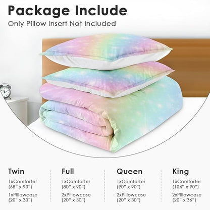 Galaxy Unicorn Rainbow Comforter Set for Girls Kids Toddlers Teens Adults Twin, Princess Pink Purple Bedding Sets Water Washed Microfiber Bedding with 1 Comforter 1 Pillowcase All Season