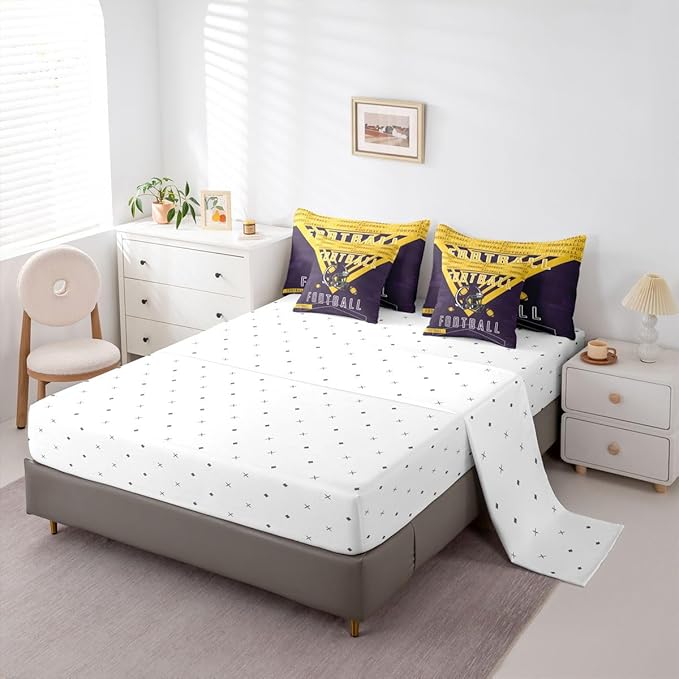 Feelyou Football 7 Pieces Comforter Sets King Size Rugby Sports Bedding Set for All Season Football City Bed in a Bag with Comforter, Sheets, Pillowcases & Cushion Cover