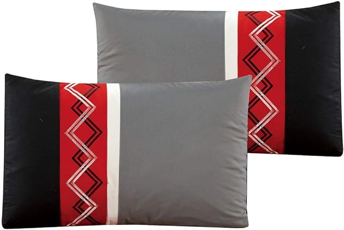 Chezmoi Collection Arden 7-Piece Modern Pleated Stripe Embroidered Zigzag Bedding Comforter Set (Full, Red/Black/Gray/Off-White)