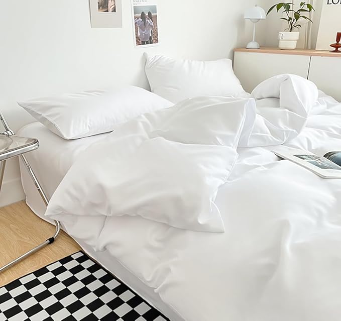 Houseri Fluffy Full Size Comforter Set - Solid White, Puffy, Cozy Bedding for Teen Girls & Boys - Lightweight, Preppy, Dorm Ready