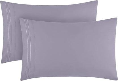 Mellanni Pillow Cases - Luxury, Extra Soft, Cooling Pillow Covers - 2 PC Iconic Collection Pillowcases - Envelope Closure (Standard/Queen 20" x 30", Hazy Lilac)