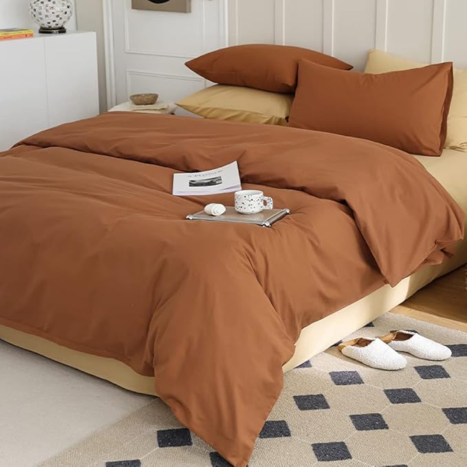 CLOTHKNOW Brown King Size Comforter Set Pumpkin Bedding Comforter Sets Soft Caramel Comforter Burnt Orange Comforters with 2 x Pillow Cases
