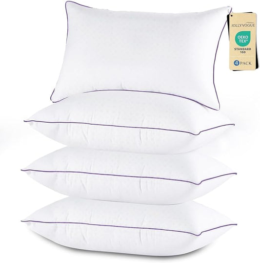 JOLLYVOGUE Pillows Standard Size Set of 4, Washable Supportive Full Size Bed Pillows with Super Soft Down Alternative Fill, Luxury Fluffy Hotel Quality for Side, Back and Stomach Sleepers